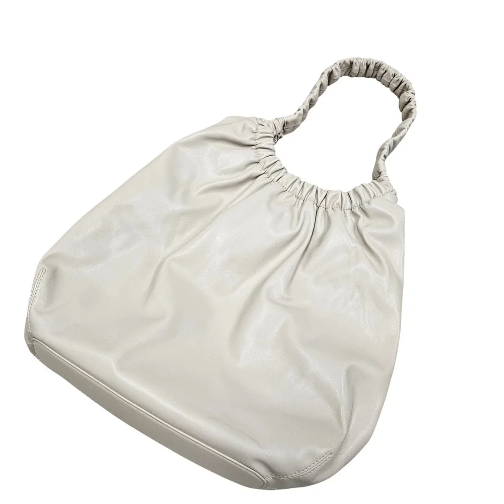 Oak + Fort Shoulder Bag Beige Ruched Vegan Leather Slouchy Hobo‎ Minimalist